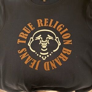 True Religion navy blue Crewneck with Brown Graphic